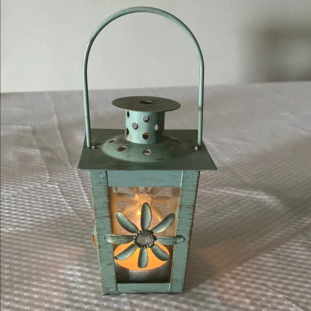 Pier 1 Black, Sage and Cream Mini Floral & Butterfly Lanterns with Rhinestones